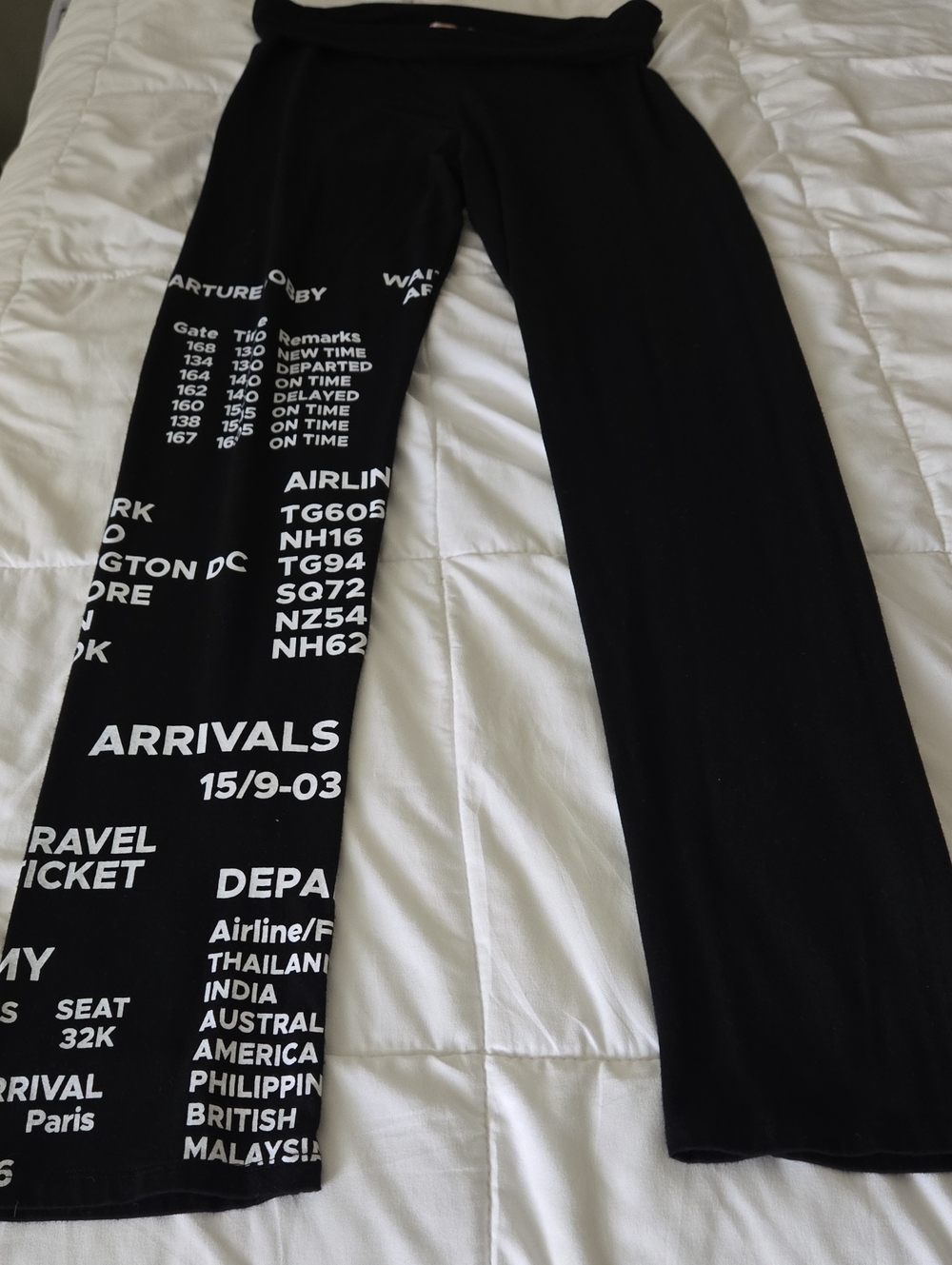 Womens Yoga Style Travel Theme Lux Black Graphic Airport-Print Lounge Pants